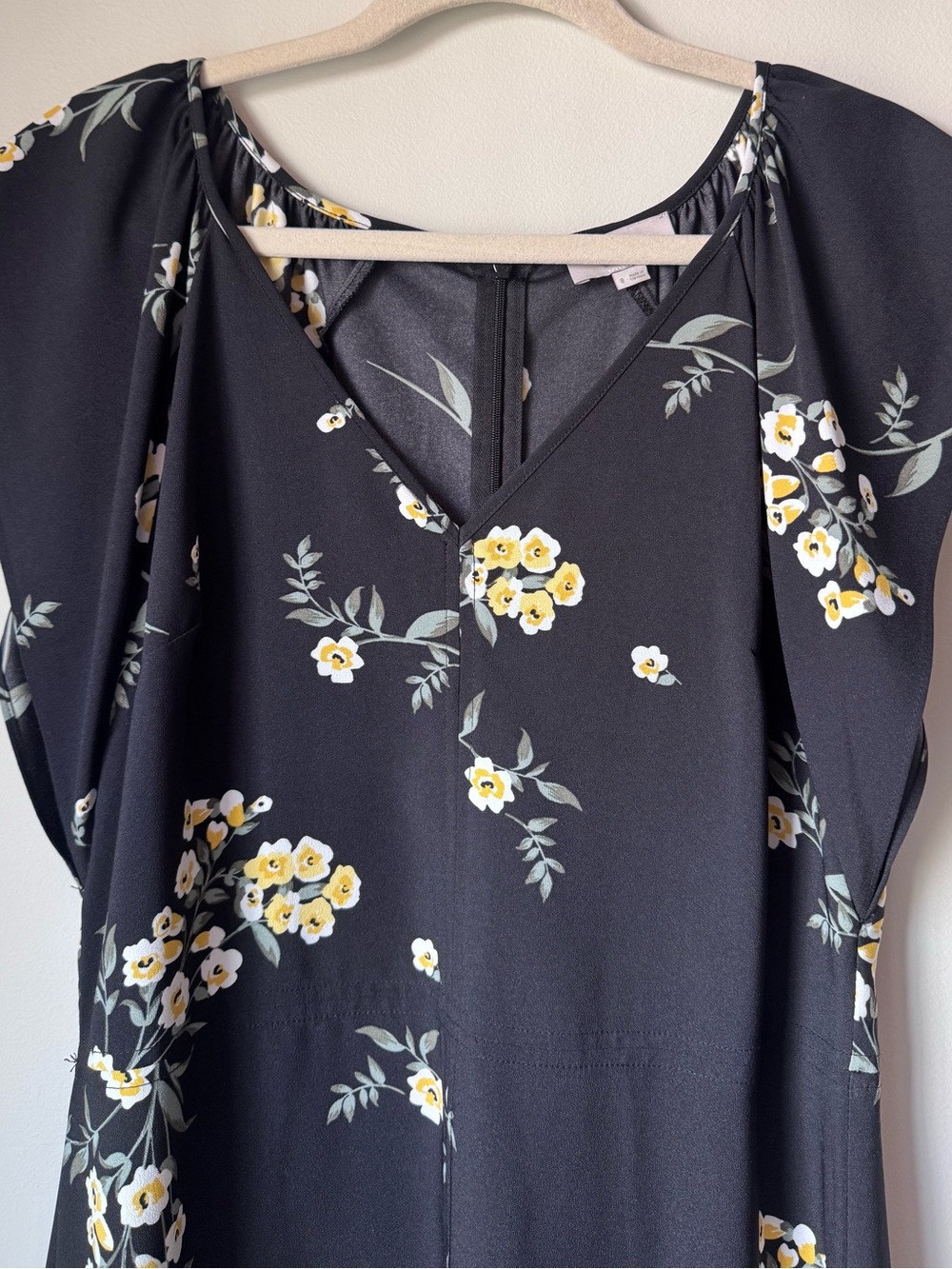LOFT outlet Black Tea Length Dress with Yellow Floral Print - Picture 2 of 10